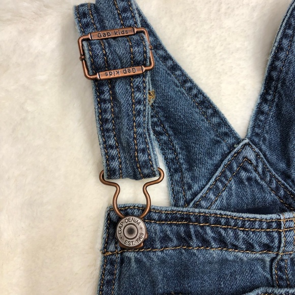 NEW Gap kids distressed Blue Denim Overalls size large - Picture 4 of 8